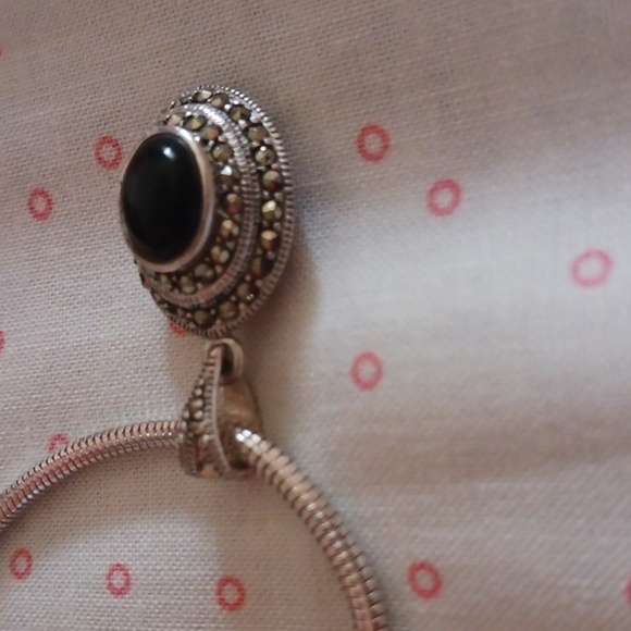 Vintage 925 Silver Onyx Stone Crystal Pendant Necklace - Picture 8 of 10